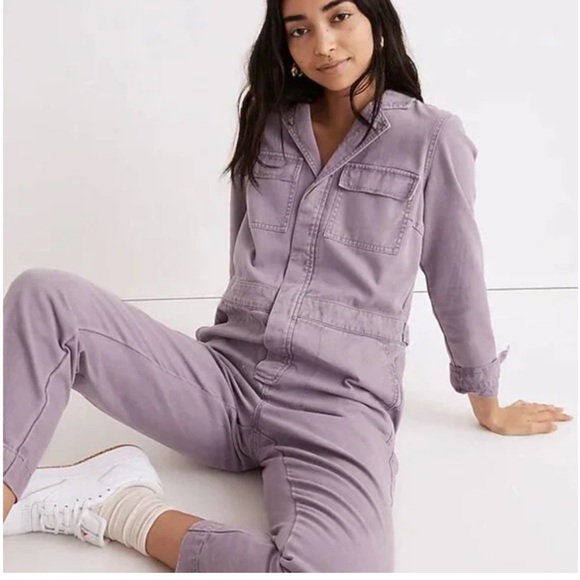 Madewell Women’s Button Up Long Sleeve Jumpsuit Smoky Grape Purple Large - Picture 2 of 14